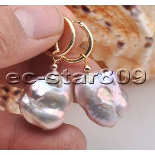 P6331 35mm Lavender BAROQUE KESHI REBORN PEARL DANGLE EARRING