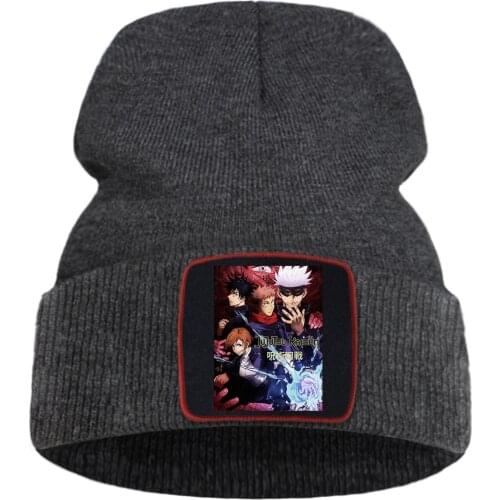 Jujutsu Kaisen Japan Hot Anime Printed Winter Knit Hats Hip Hop Warm Unisex Cotoon Hat Solid Color Harajuku Beanie For Boy