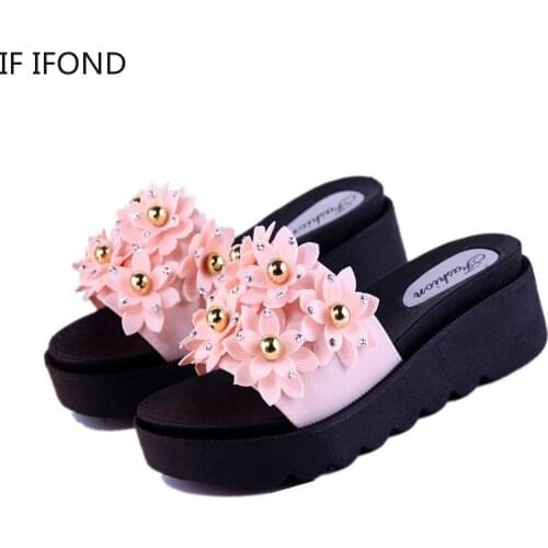 IF IFOND Fashion Thick Wedges Women Shoes Home Floor Non-slip Slippers Bathroom Flip Flops Women Beach Sandals Zapatillas Mujer