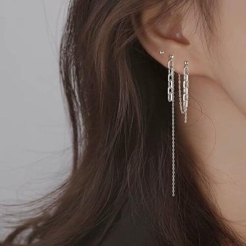 2021 New Fashion Silver Chain Earrings For Women Long Tassel Puck Rock Club Party Jewelry Vintage Earring European Style