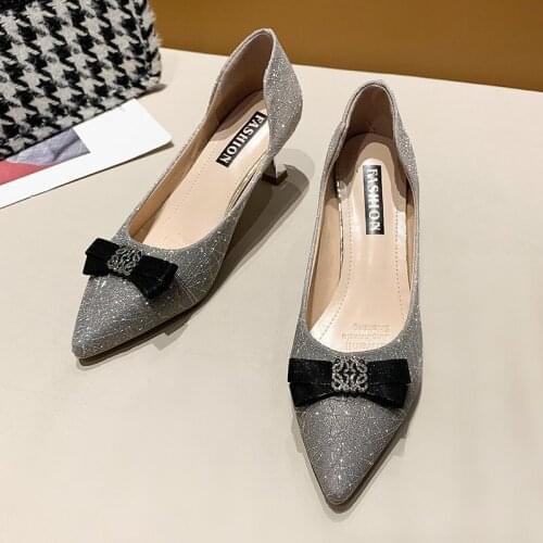 2021 New Women High Heel Shoes Spring Stiletto Elegant Lady Crystal Square Button Shallow Slip-On Office Female Shoes