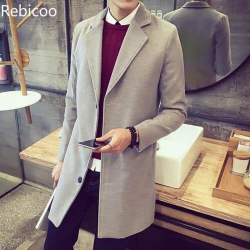 Winter Wool Coat Men Leisure Long Sections Woolen Coats Mens Pure Color Casual Fashion Jackets Casual Men Overcoat New