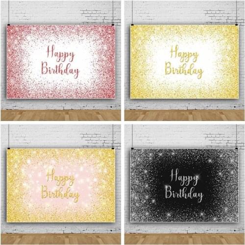 Gold Glitter Happy Birthday Party Custom Background For Photo Studio Black Happy Birthday Decoration Supplies Name DIY Backdrops