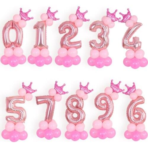 15Pcs/Set Rainbow Number Foil Balloons 32 Inch Balloon Crown Digital Helium Ballon Wedding Decoration Birthday Party Supplies