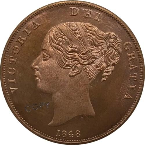 1848 United Kingdom 1 One Penny Victoria 1st portrait Red Copper collectibles Copy Coin