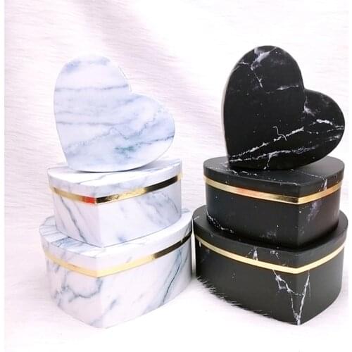 3Pcs/Set Heart Shaped Packaging Gift box Marble ValentineS Day Luxury Boxes High Quality Birthday Cake Candy Flowers Gifts bag