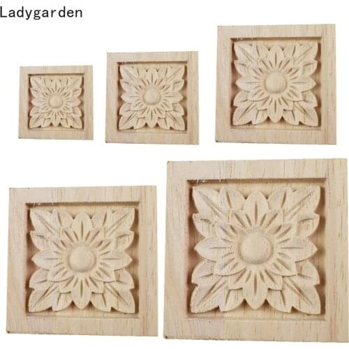 4PCS Flower Carving Sculptures Wood Appliques for Furniture Cabinet Unpainted Wooden Mouldings Decal House Decoration Statues
