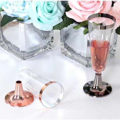 6 Pcs Disposable Bronzing Champagne Glass Plastic Rimmed Red Wine Glass Ice Cream Cup Tasting Rose Gold Dessert Cup Hot Sale