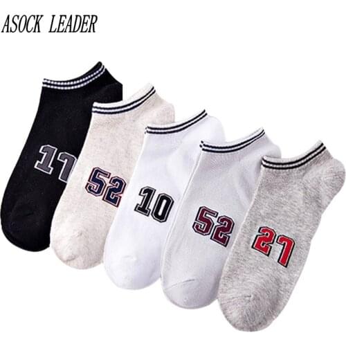 ASOCK LEADER Spring & Summer New Men Socks Cotton Digital Pattern Mens socks Business Socks 5 Pairs / lot