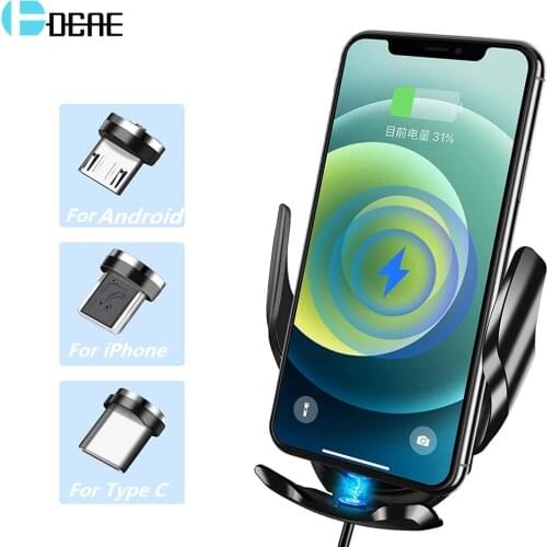 Wireless Charger Car Phone Holder Automatic Magnetic USB Mount 15W Qi Fast Charging For iPhone 12 11 Samsung Xiaomi Huawei Redmi