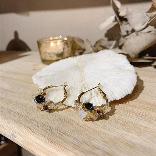 Bohemian Round Circle Crystal Flower Earrings For Women Girls Vintage Fashion Stud Earrings Wedding Party Jewelry