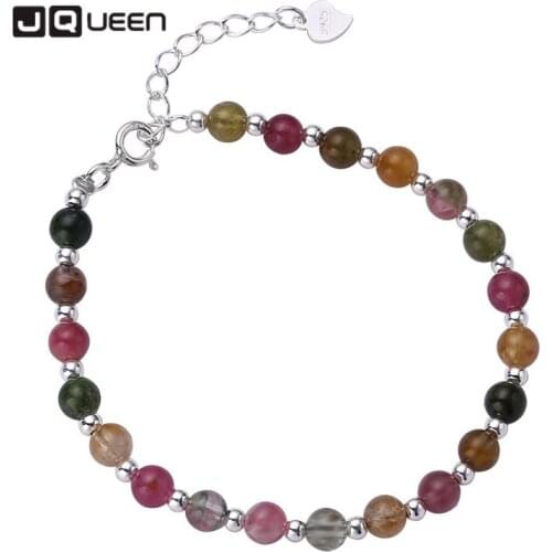 Natural Tourmaline Sliver Beads Bracelet Ornament Simple 925 Silver Bracelet Girlfriend Gift