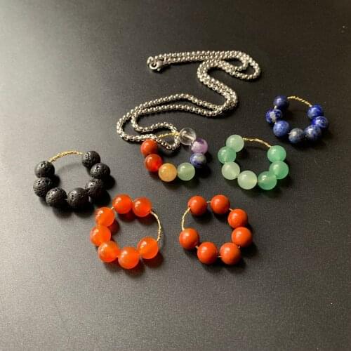 8MM Natural Stone Beads Chakra Pendant Copper Wire Wrapped Healing Crystal Jewelry Necklace Handmade Beads Stainless Steel Chain