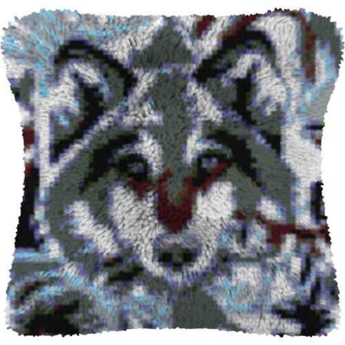 Wolf Pillow Case Canvas Acrylic Yarn Latched Hook Pillow Kits Crochet Cushion Cover Latch Hook Cushion