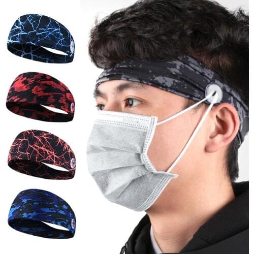 Unisex Elastic Anti Sweat Masks Hanging Ears Button Hair Band Multifunctional Headscarf Yoga Sports Wide Headband Sweatband