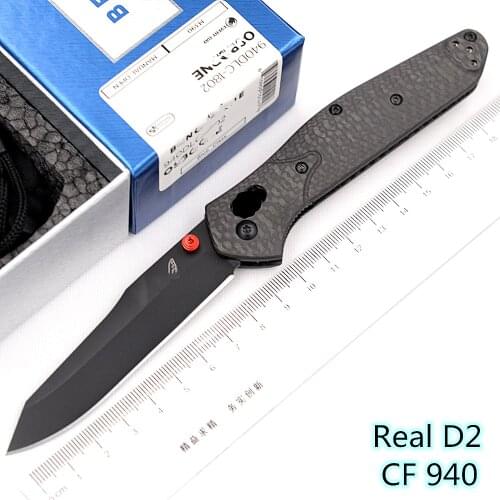 JUFULE 2021 940DLC Real D2 Carbon Fiber Handle Copper Washer Camping kitchen Hunt Pocket Outdoor EDC Tool Utility Folding Knife