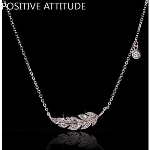 Korea shiny crystal feather female pendant necklace wedding Valentines Day girlfriend gift popular jewelry