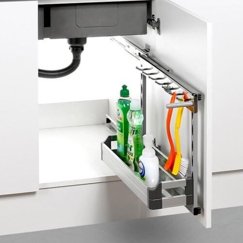 Kitchen Organizer Sponge Holder Built-in Dish Rack Stainless Steel Silent Rail Kitchen Storage Porta Esponja Cocina Hide Style