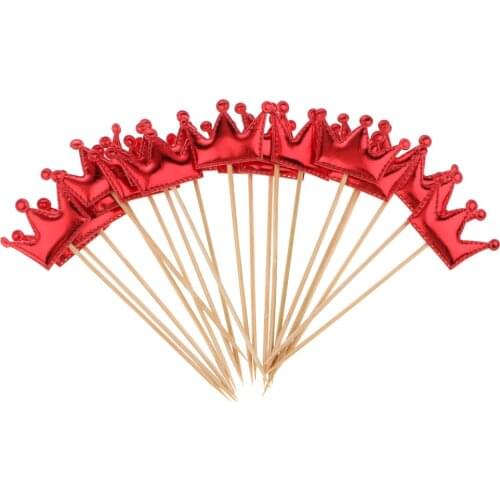 MagiDeal 20pcs PU Leather Crown Cake Topper Cupcake Toothpicks Wedding Birthday Party Baby Shower Party Fruit Food Sticks