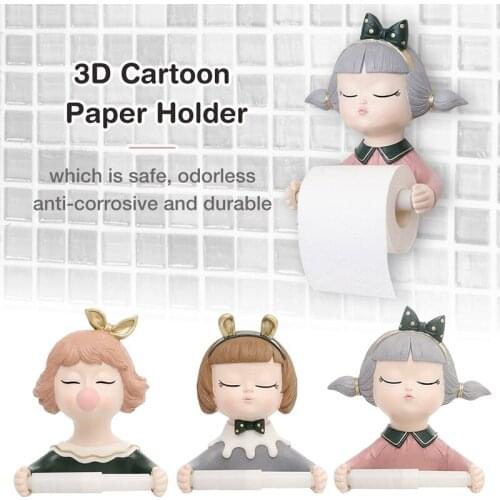 Resin Cute Girl Toilet Paper Holder Wall Mounted Roll Paper Towel Holder Tissue Tube Self Adhesive For Bathrooms