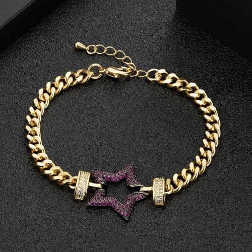 Zlxgirl Fashion women and men Star shape zircon bracelet jewelry AAA paved zirconia Dubai Gold bracelet and bangles couple