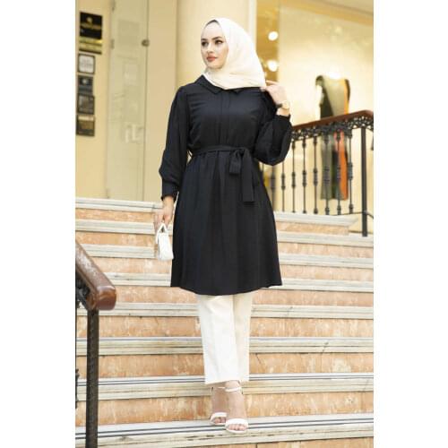 Balloon Sleeve Belted Tunic Tile Turkey Muslim Fashion Hijab Dress Islam Clothing Dubai Istanbul Istanbulstyles 2021