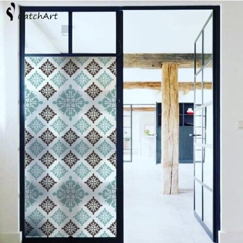New Fashion Modern blue Abstract Geometry Window film Frosted Privacy Glass Door for Living Room or Bathroom