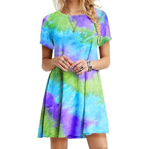 Women Slim Dresses Fashion Rainbow Printed Dresses Short Sleeve O-neck Hot Sale Ladies Vestidos For Female