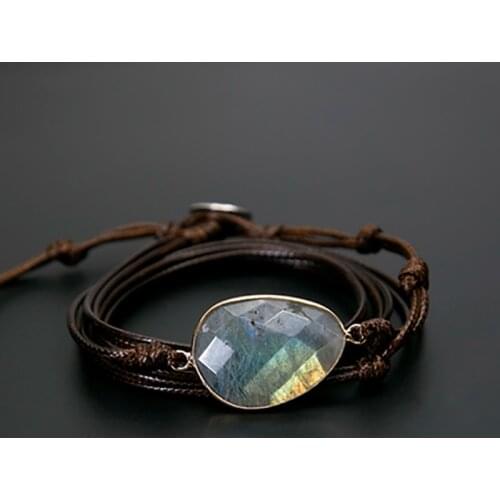 Rope Wrap Bracelet Natural Stones Labradorite Boho Long Friendship Bracelet Unique Handmade Ethnic Bracelets Dropshipping