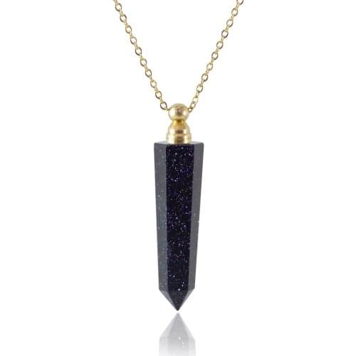 1PCS Essential Oil Diffuser Pendant Natural Gems Stone Sword Shape Perfume Bottle Necklace Stainless Steel Chain Necklace
