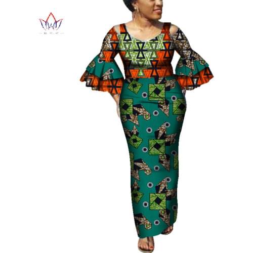 Casual Ruffles Sleeve Dresses Bazin Riche African Dresses for Women Dashiki Evening Long Dresses Women African Clothing WY4039