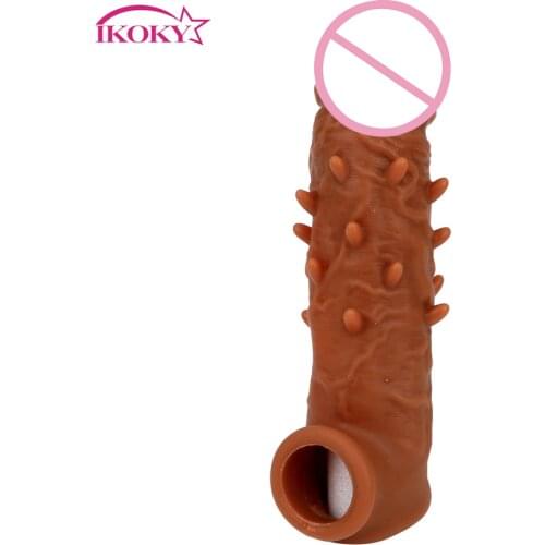 IKOKY Reusable Condom Larger Particles Spike Delay Ejaculation Penis Extender Sex Toys for Male Cock Enhancers Penis Sleeves
