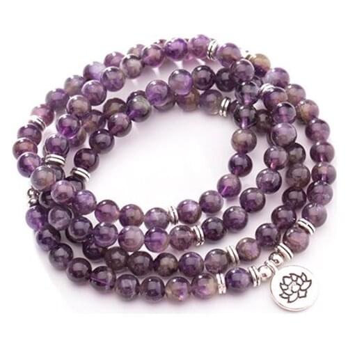 Purple crystal 108 beads 8mm elastic adjustable Lotus life tree Buddha head OM Chakra Reiki agate Onyx Bracelet necklace hfhgd
