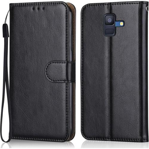 Folio Luxury Leather Case for On Samsung Galaxy A6 2018 A600 A600F SM-A600FN 5.6'' Wallet Stand Flip Case Phone Bag with Strap