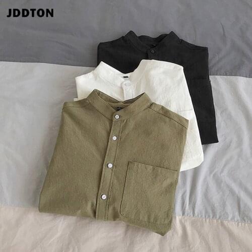 JDDTON Mens Simple Design Effects Colors Long Sleeve Korean Fashion White Black Shirt Soft and Comfort Loose Shirts JE661