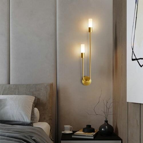Nordic Modern Wall Lamp For Bedroom Bedside Living Room TV Background Corridor Stairs Aisle Copper Bracket Led Lighting Fixtures
