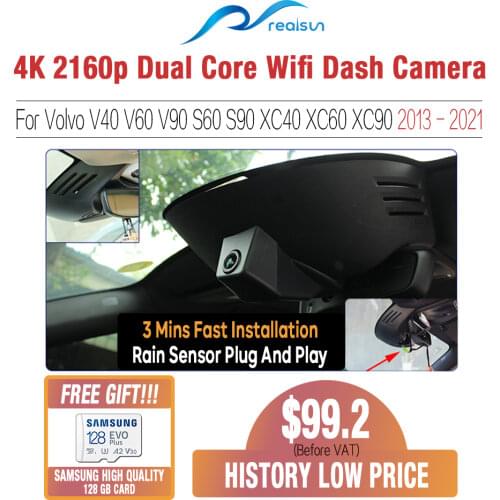 Realsun 4K 2160P Car DVR Dual Core Novatek 96670 Wifi Dash Camera Video Recorder For Volvo V40 V60 V90 S60 S90 XC40 XC60 XC90