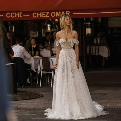 Eightree Glitter Bruidsjurken Beach Wedding Dress off Shoulder Lace Bridal Dresses 2021 Vintage Boho Wedding Gowns Boda