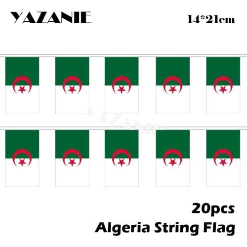 YAZANIE 14*21cm 20PCS 5Meter Algeria String Flag National Flag Country Banner Office Activity parade Festival Home Decoration