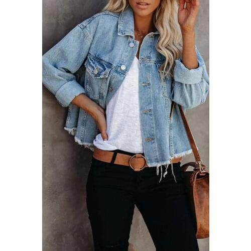 Womens Washed Denim Jacket,2021 Autumn New Fashion Casual Long Sleeve Button Down Loose Boyfriend Jean Jacket