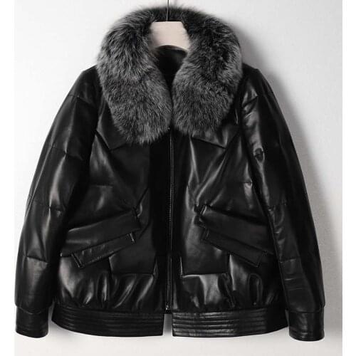 Real Sheepskin Coat Winter Down Leather Jacket Women Thick Fox Fur Collar Streetwear Woman Jackets Chaqueta Cuero Mujer WPY2150