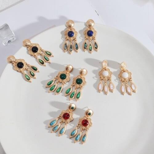 Baroque Vintage flower teardrop tassels Joker Individual Character Exaggerated Stone Earrings for Women Girl Hit Sale