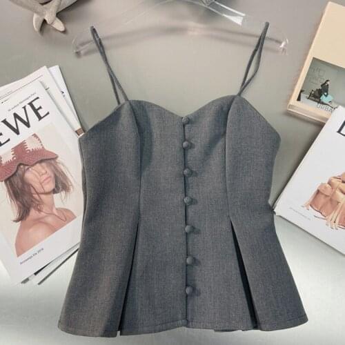 Women Gray Sling Backless Ruffles Slim Camis New Arrivals Sexy Temperament Fashion Spring Summer 2021 Z956