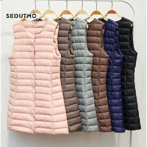 SEDUTMO Winter Ultra Light Down Vest Women Long Jackets Short Slim Puffer Jacket Casual V-neck Basic Waistcoat ED1072