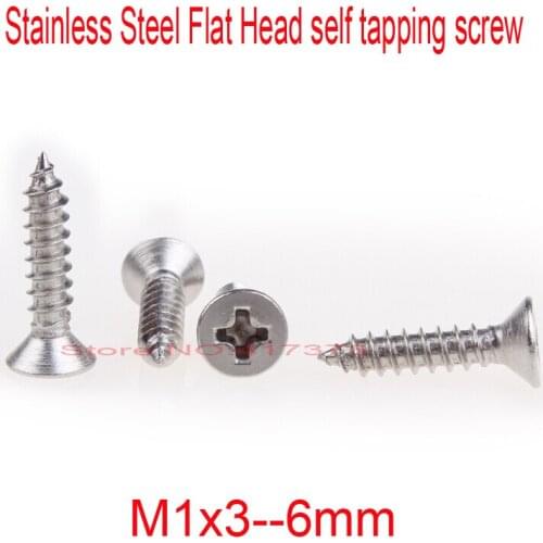 200 Pcs/Lot M1X3/M1*4/M1*5/M1*6 Stainless Steel Flat Head micro electronic cross phillips countersunk self tapping screw