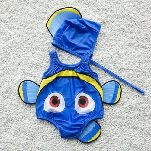 2021 Kids Baby Girls Summer Swimsuit Goldfish Swimwear Beachwear Costume+Swimming Hat Cartoon Biquini 2Pcs Sets Outfits for 1-6T