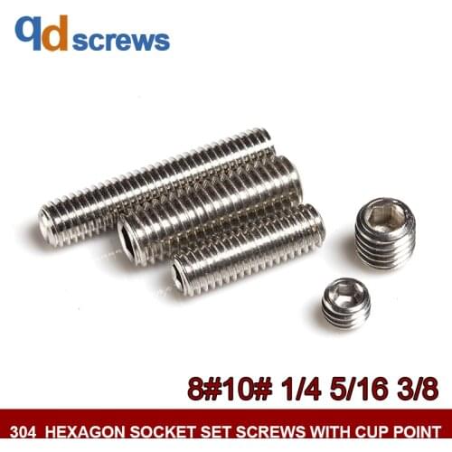304 US 8#10#1/4#5/16#3/8# hexagon socket set screws with cup point concave end tightening stainless steel set screw ASMEB18.3