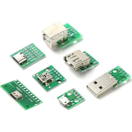 5pcs Mini USB USB A Male USB 2.0 3.0 A Female USB B Connector Interface to 2.54mm DIP PCB Converter Adapter Breakout Board