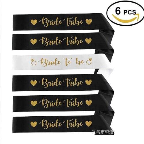 6Pcs Hen Party Sash Decoration 1Pcs White Bride To Be 6Pcs Black Bride Tribe Sash Bachelorette Party Decoration Supplies
