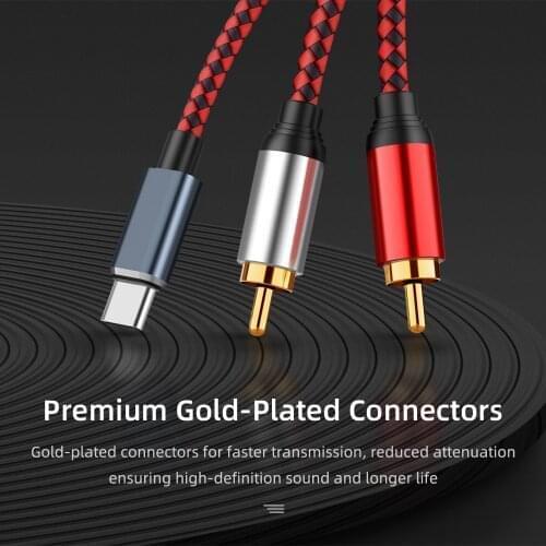 USB TypeC Male to 2RCA Audio Cable for Sumsung Xiaomi Phones Tablet Laptop Speaker Home Theater TV USBC RCA External Audio Cable